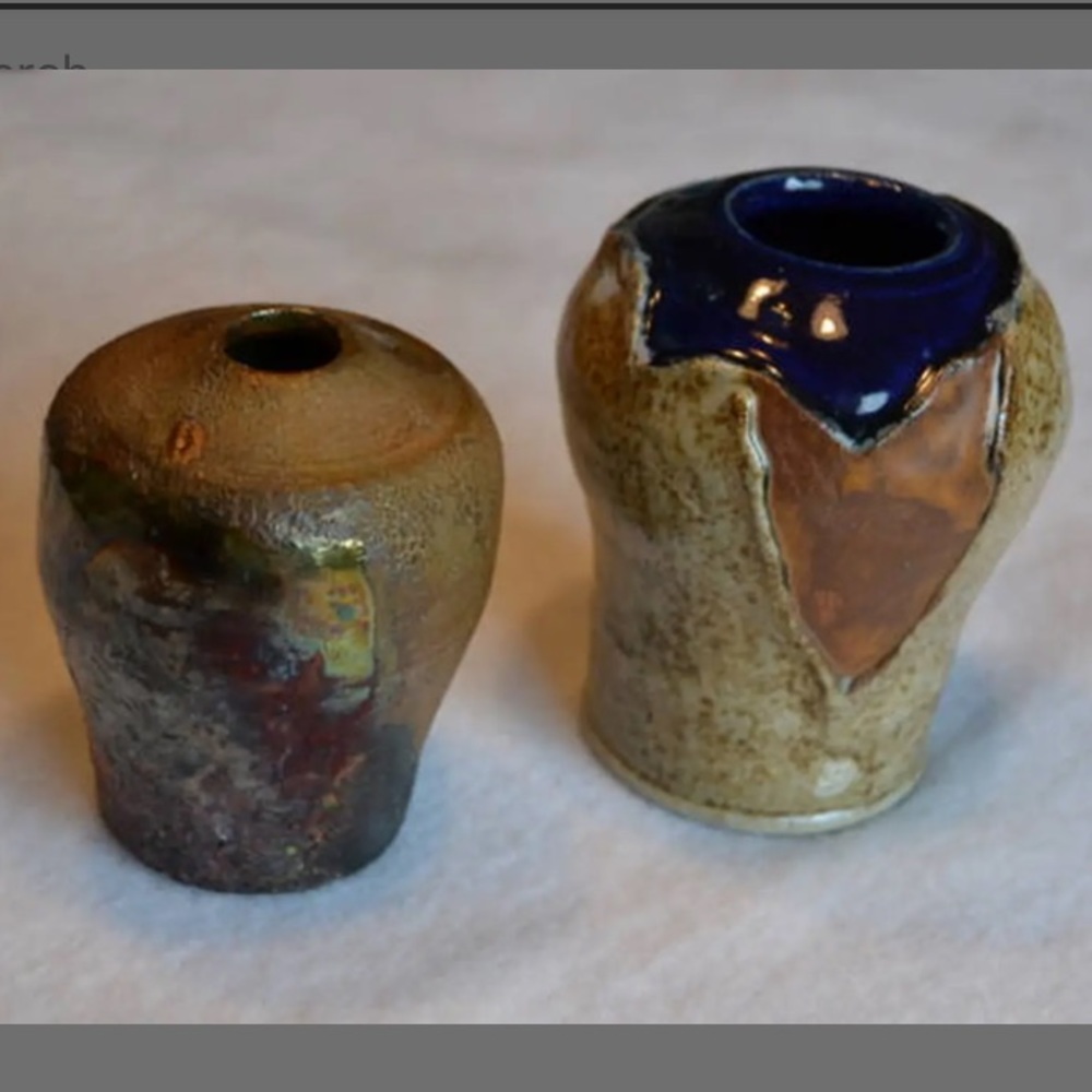 Vintage Raku ceramic vases cobalt blue beige brown home earthy decor bundle set